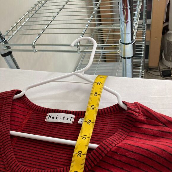 Habitat Womens Pinstriped Tunic Top Red Knit Round Neck Long Sleeve Size Medium - Picture 3 of 13